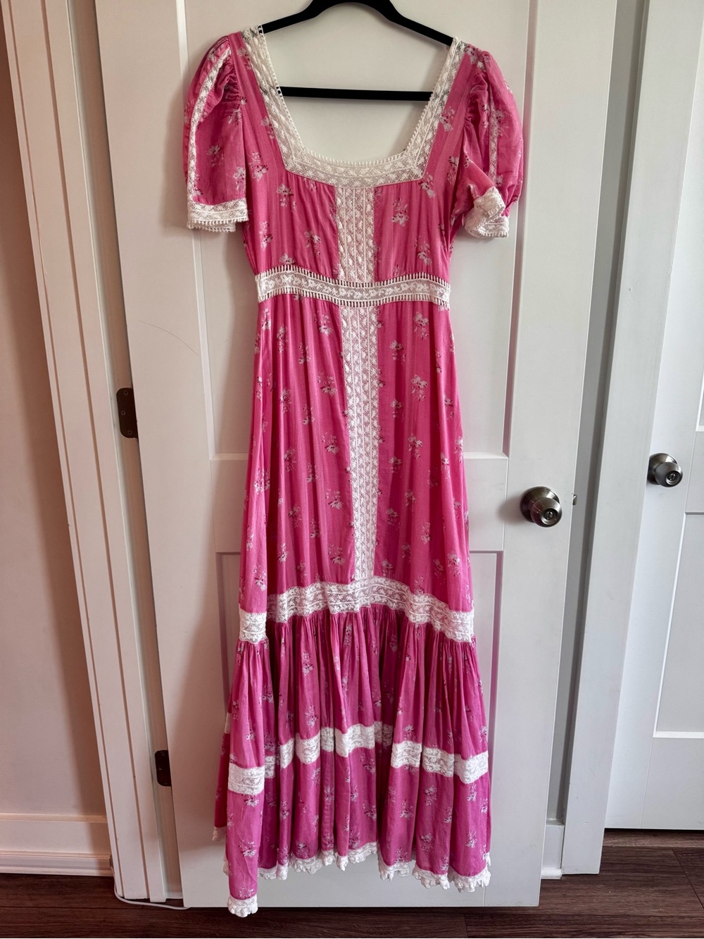 LoveShackFancy Pink Lace-Trim Maxi Dress